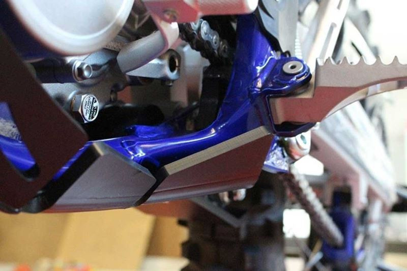 Left side of the black HDPE plastic skid plate with linkage guard for Sherco 250 - 300 SEFR