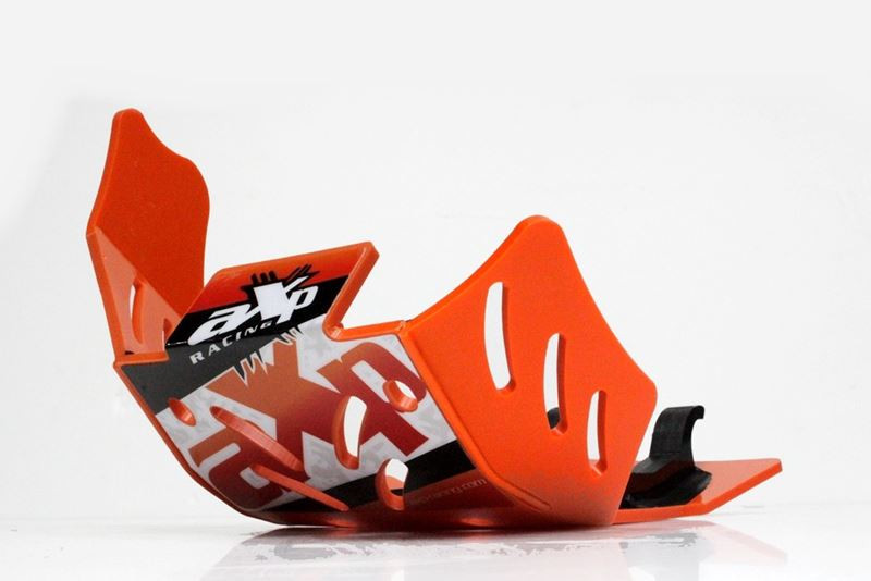 Left side of the orange HDPE plastic skid plate for KTM 450EXCF - 500EXCF