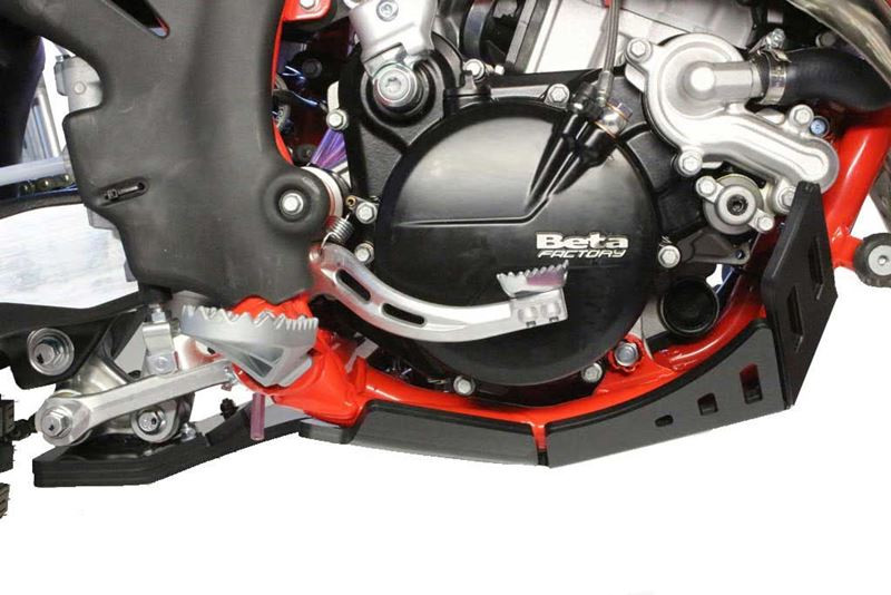 Right side of the black HDPE plastic skid plate with linkage guard for Beta 125RR - 200RR