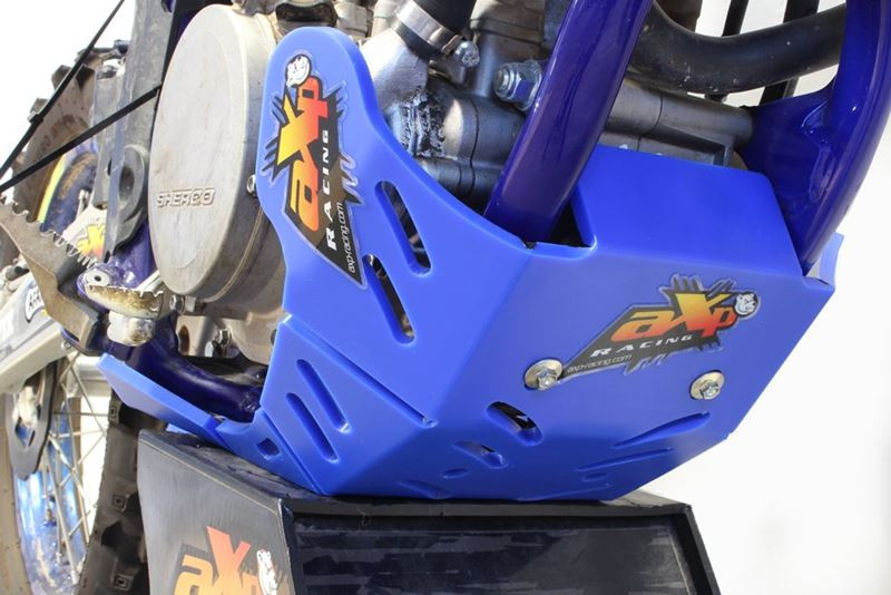 Right side of the blue HDPE plastic skid plate with linkage guard for Sherco SER250F - SER300F
