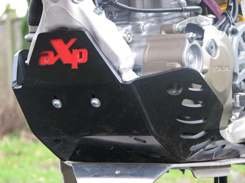 Left side of the black HDPE plastic skid plate for Honda CRF250X